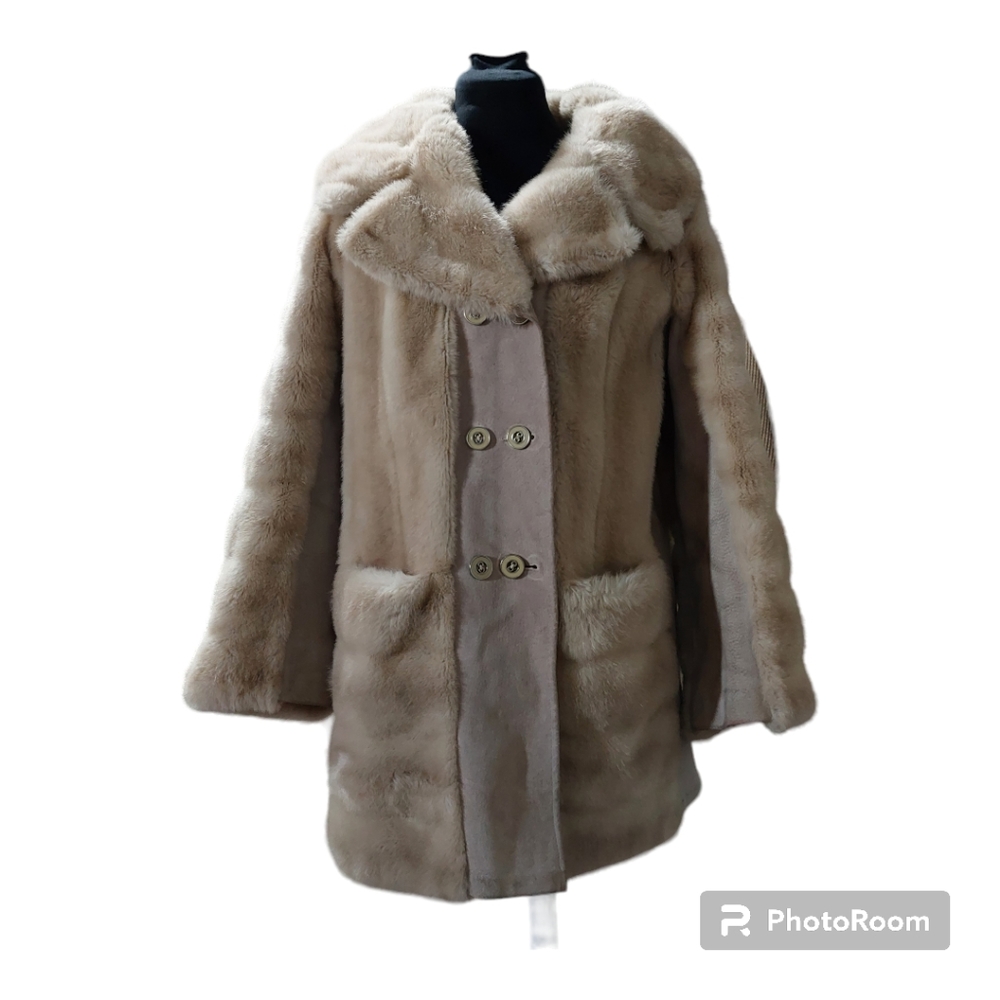 Lykafur Faux Fur and Suede Vintage Coat Light Carmel Color